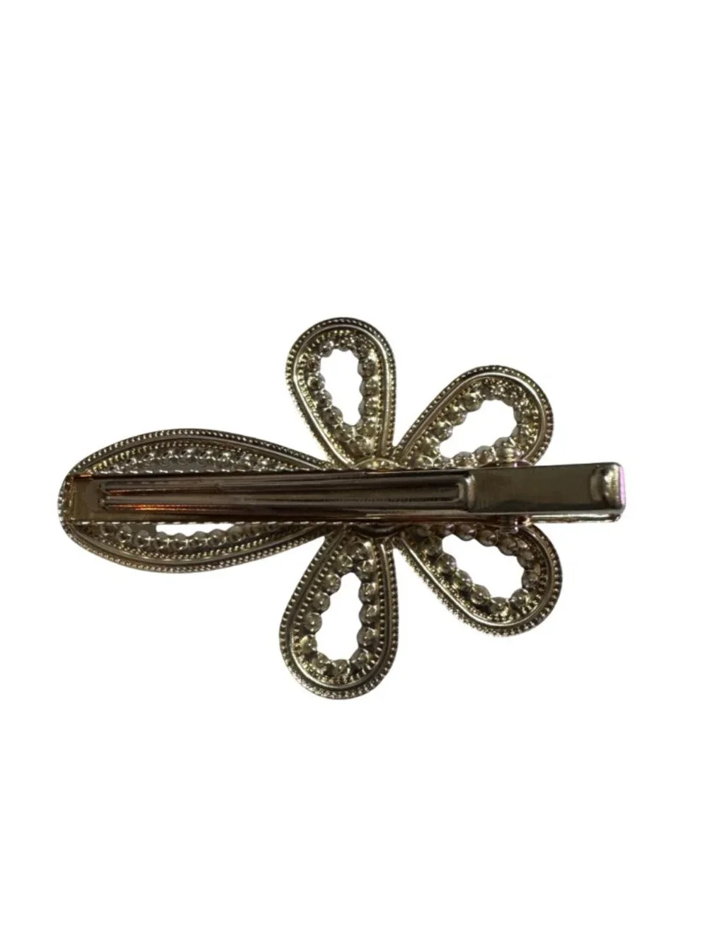 Gold-Toned Hair Clip With Faux Pearl Flower Design Elegant Style NEW